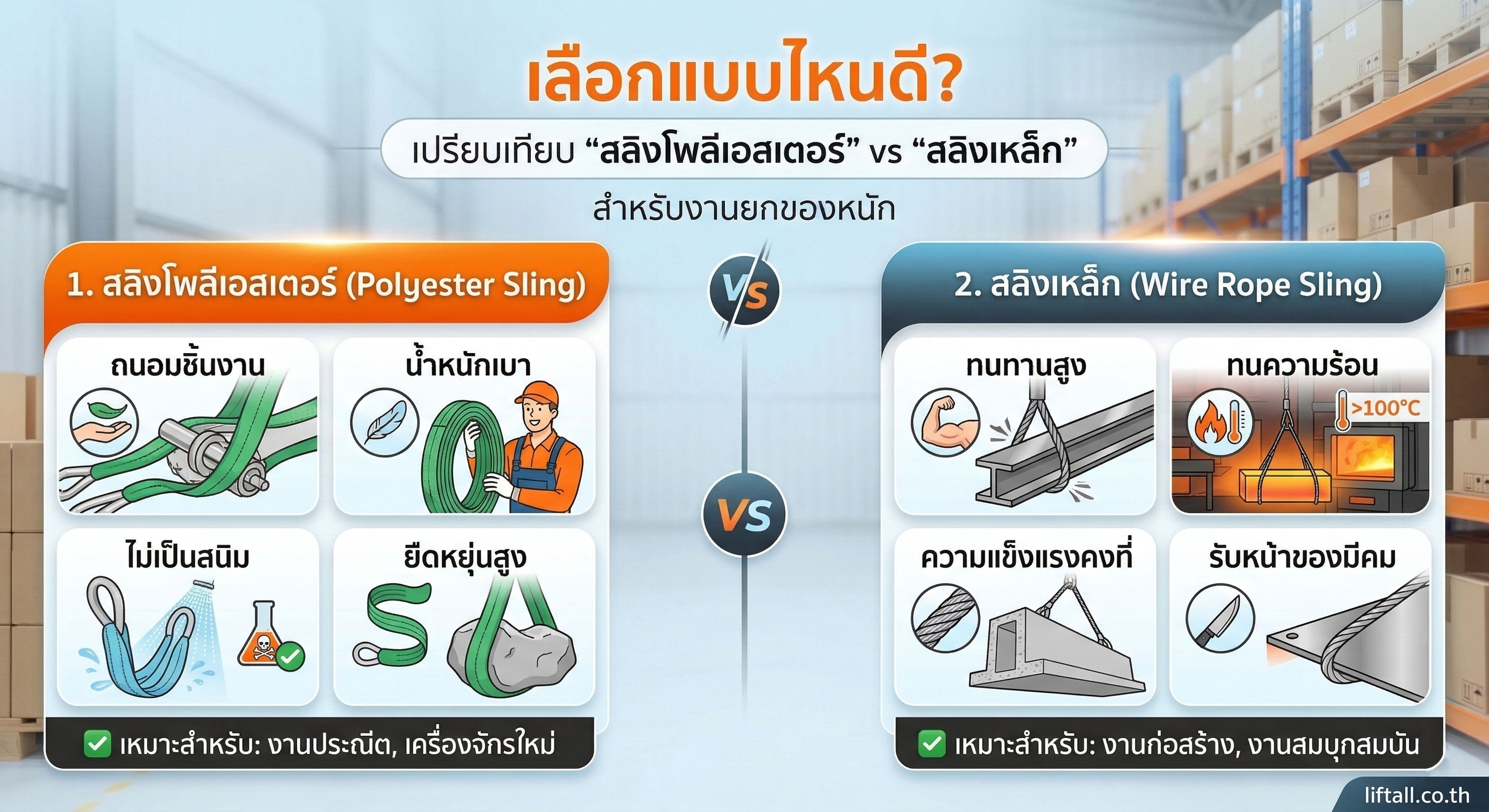 เปรียบเทียบสลิงโพลีเอสเตอร์และสลิงเหล็ก