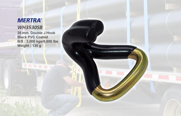 ตะขอเหล็กเคลือบพีวีซีสีดำ รุ่น WH3530SB, 35 mm. Double J Hook Black PVC Coated